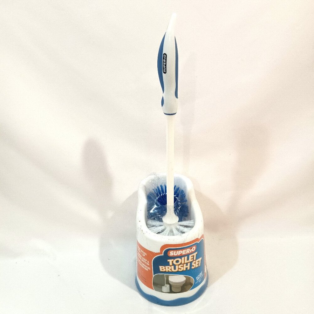 SuperiO Toilet Brush Double Brush Cleans Under Rim White & Blue Color